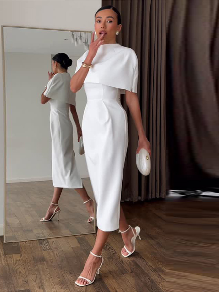 Summer Clothing Women Sale - فستان شال أنيق بلون موحد لصيف
