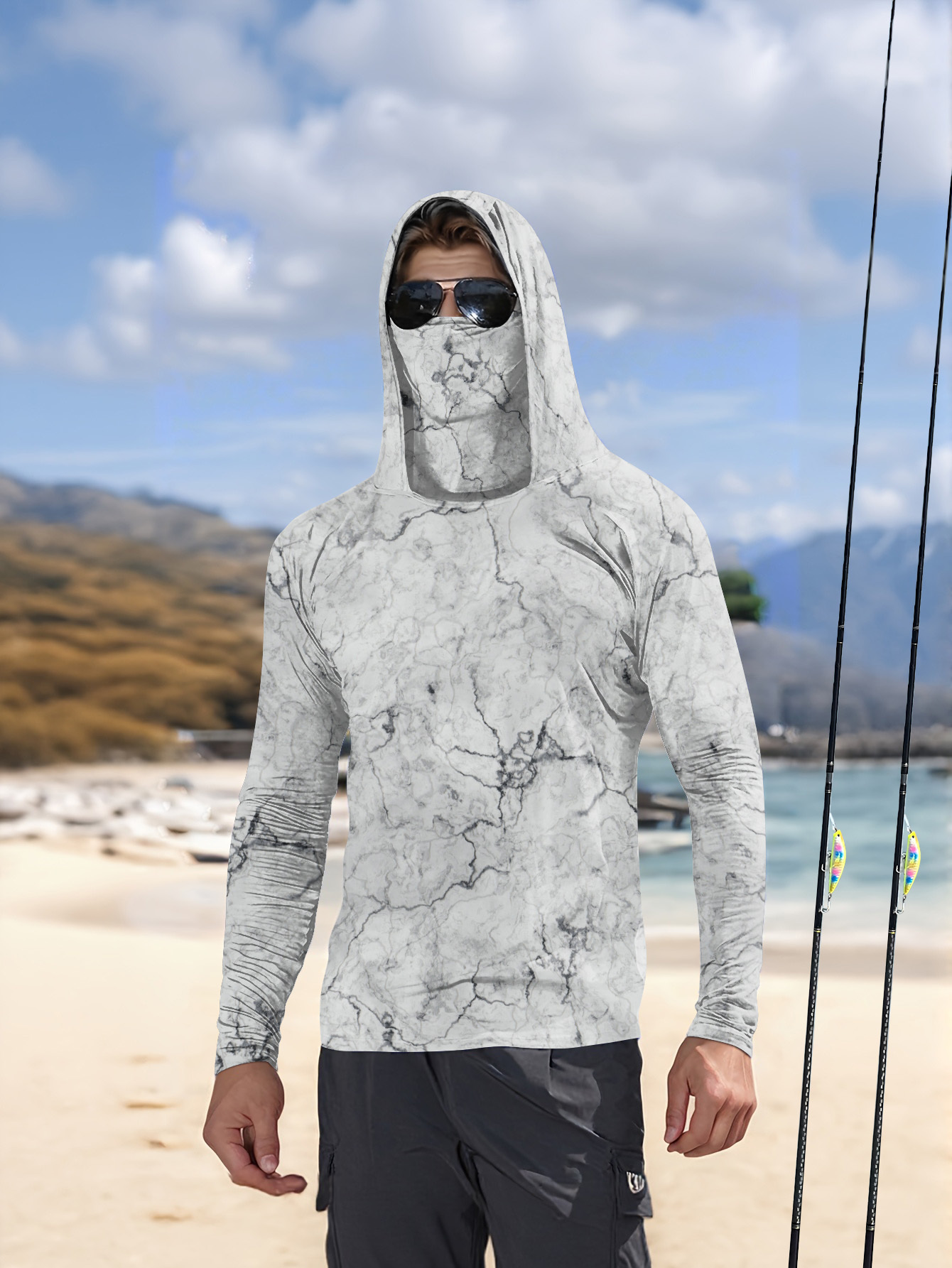 Summer Clothing Tops - قميص صيد رجالي بغطاء للرأس بأكمام
