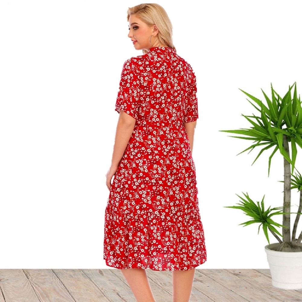 فستان نسائي قصير الأكمام برقبة - مراجعة Summer Upf Clothing وسعره