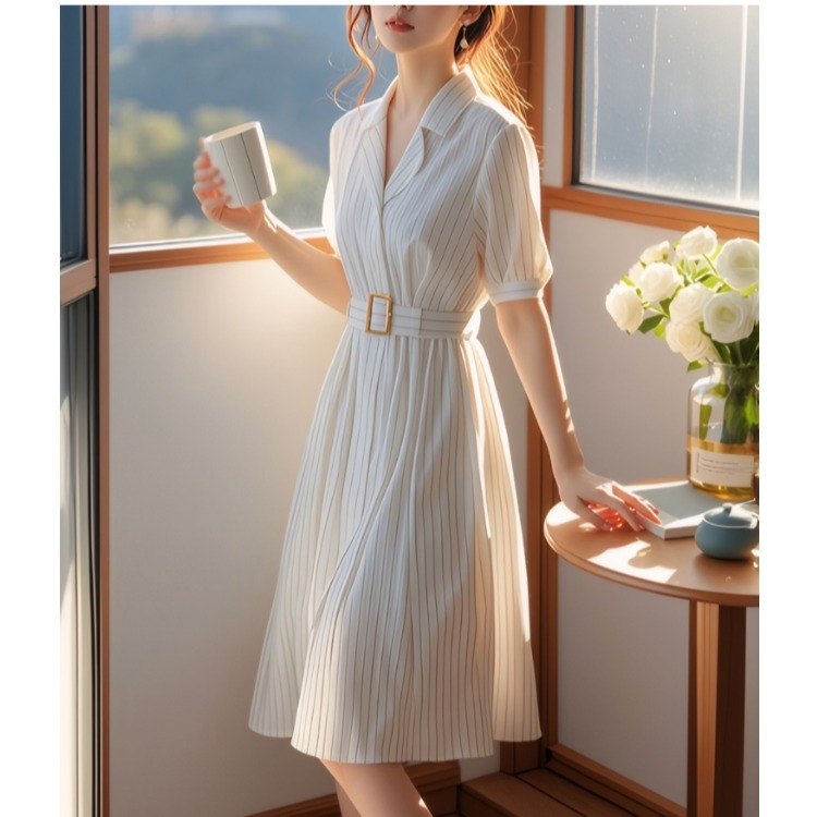فستان مخطط بخصر مرتفع للتنحيف، - مراجعة Summer Line Clothing Brand وسعره